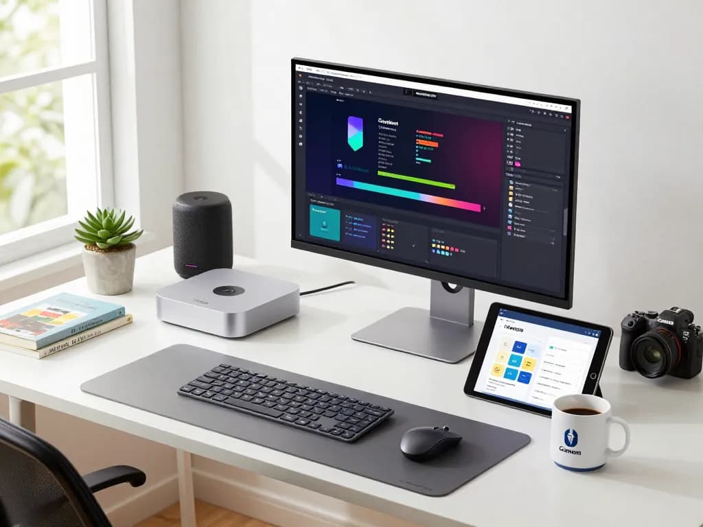 Clawdbot AI setup with mac mini in a modern home office workspace.