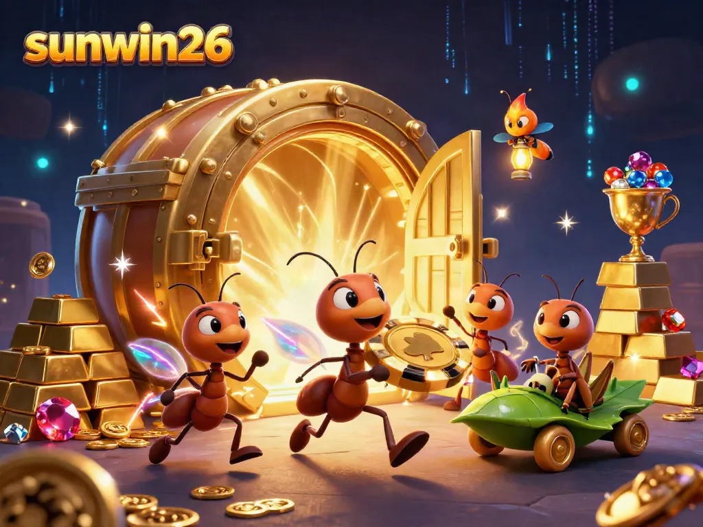 Experience the thrill of desert heist action as ants carry a massive poker chip in a sunwin26 illustration.