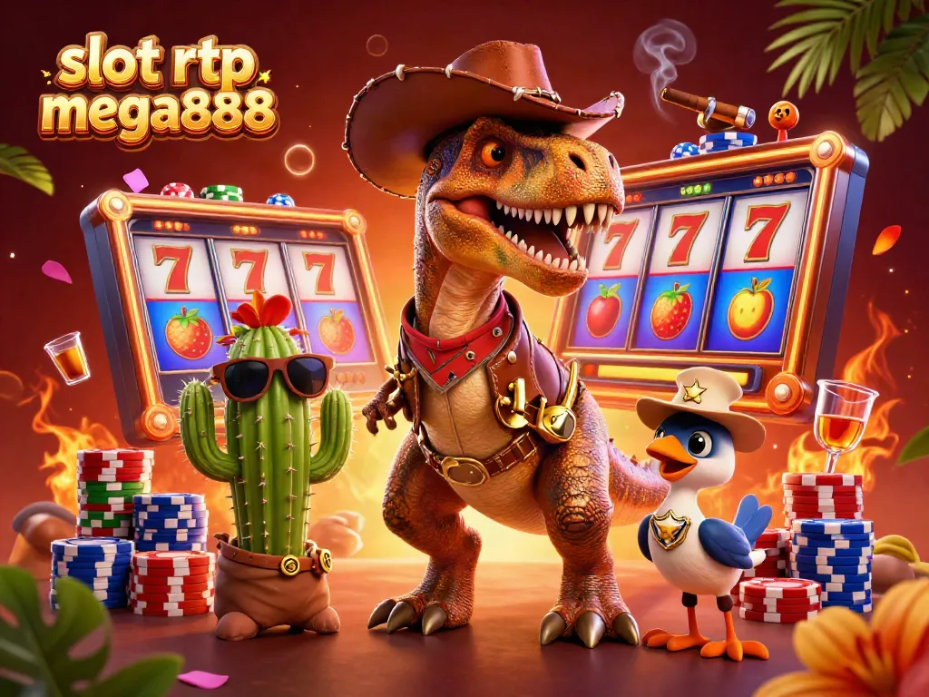Engage with the vibrant action of slot rtp mega888 featuring dynamic illustrations of characters and classic casino elements.
