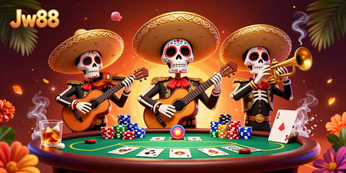 Play your winning hand with Jw88 at a vibrant online casino illustrated scene.