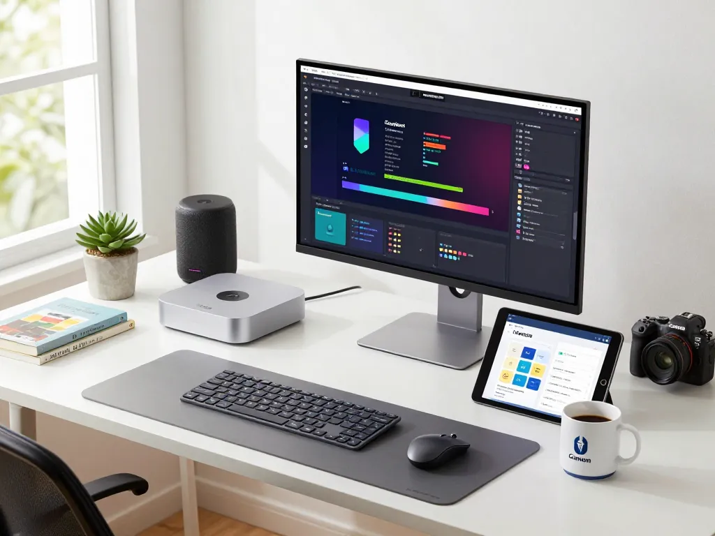 Clawdbot AI setup with mac mini in a modern home office workspace.