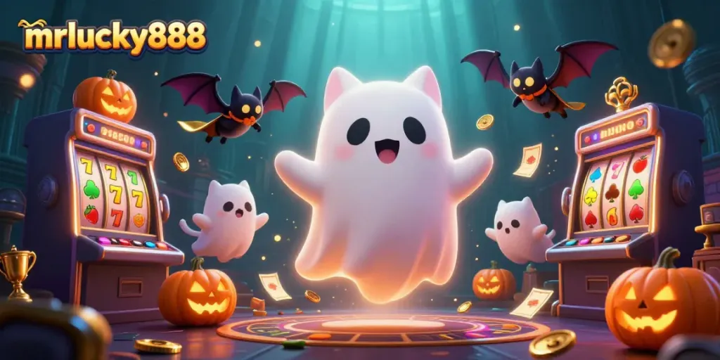 Engage with mrlucky888's thrilling haunted casino adventures featuring a ghost cat and vampire bat.