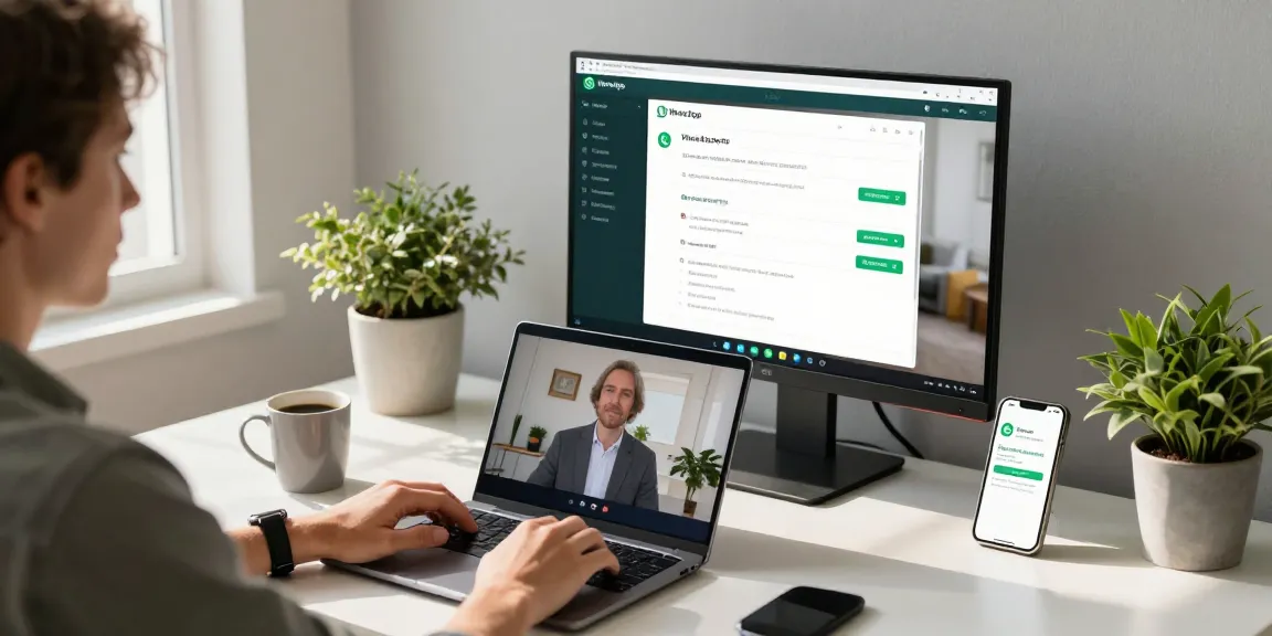 Person using WhatsApp電腦版 in a modern home office workspace.