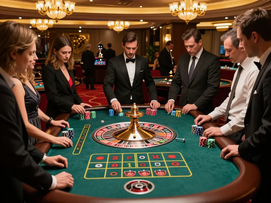 Exciting players engaging at the CM88 roulette table, vibrant chips and croupier action.