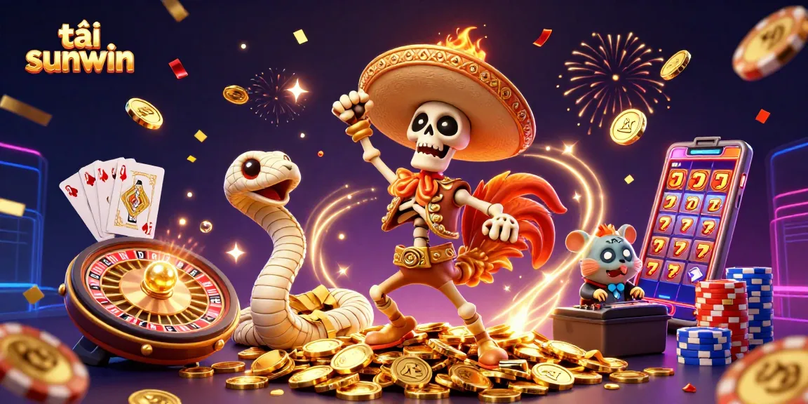 Dynamic celebration of winning with characters performing amidst cascading gold in tải sunwin casino scene.