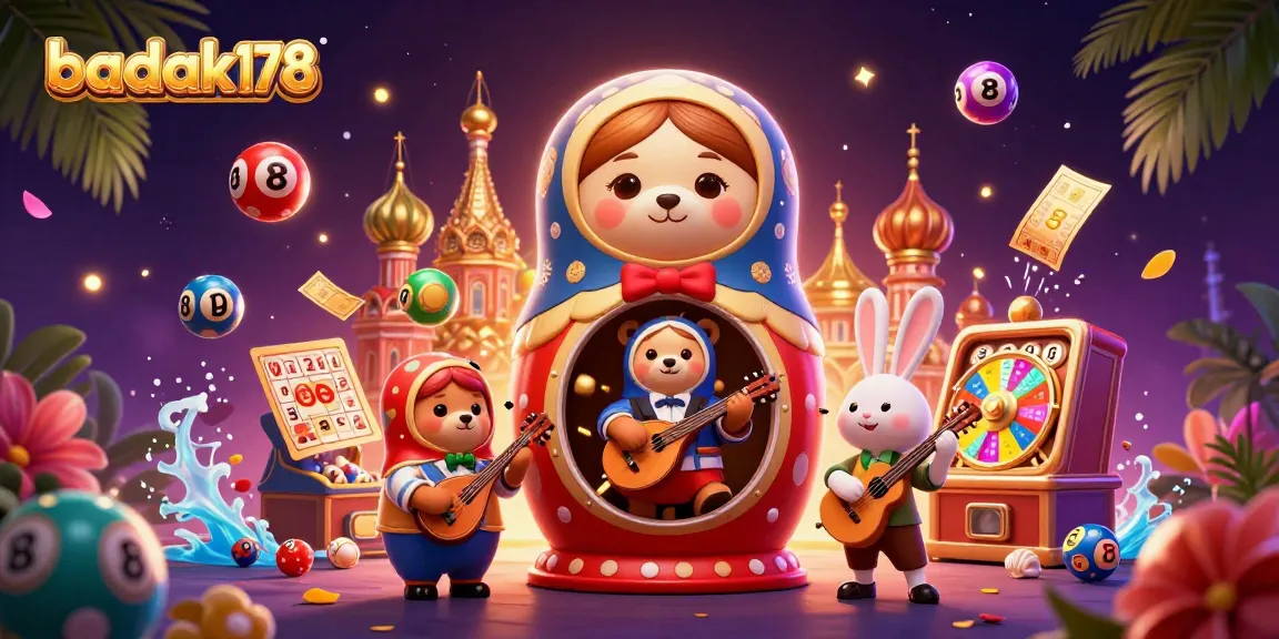Join the fun at badak178 with colorful lottery balls and casino characters in a lively 3D illustration.