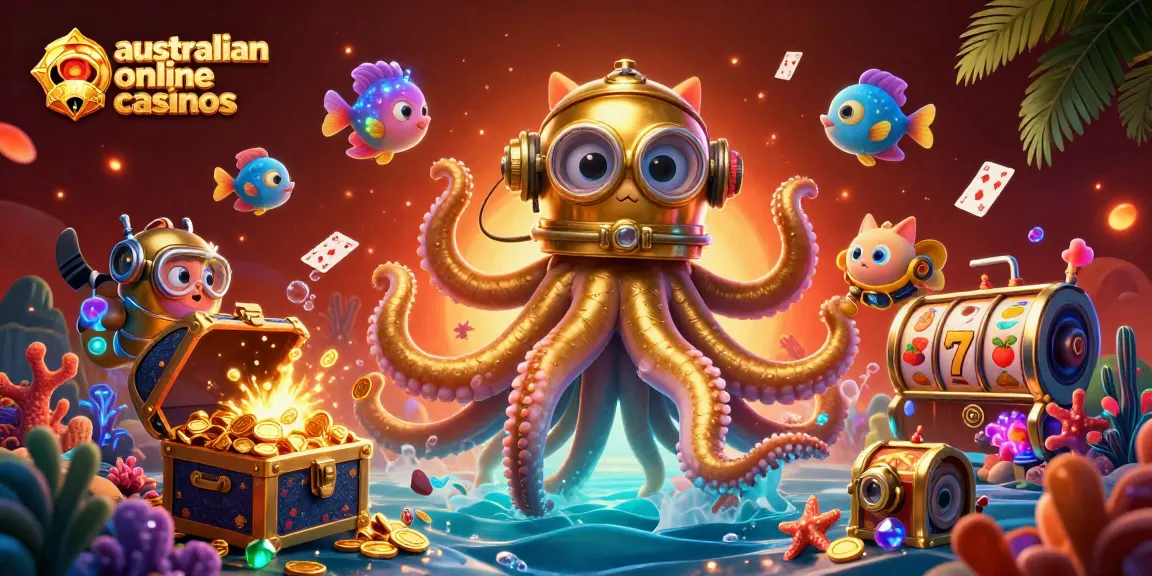 Experience excitement with australian online casinos in a vibrant underwater treasure scene.