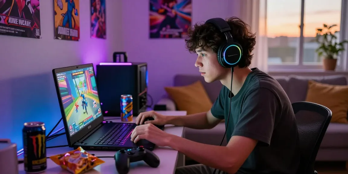Engaged player enjoying a hentaigame in a cozy gaming setup.