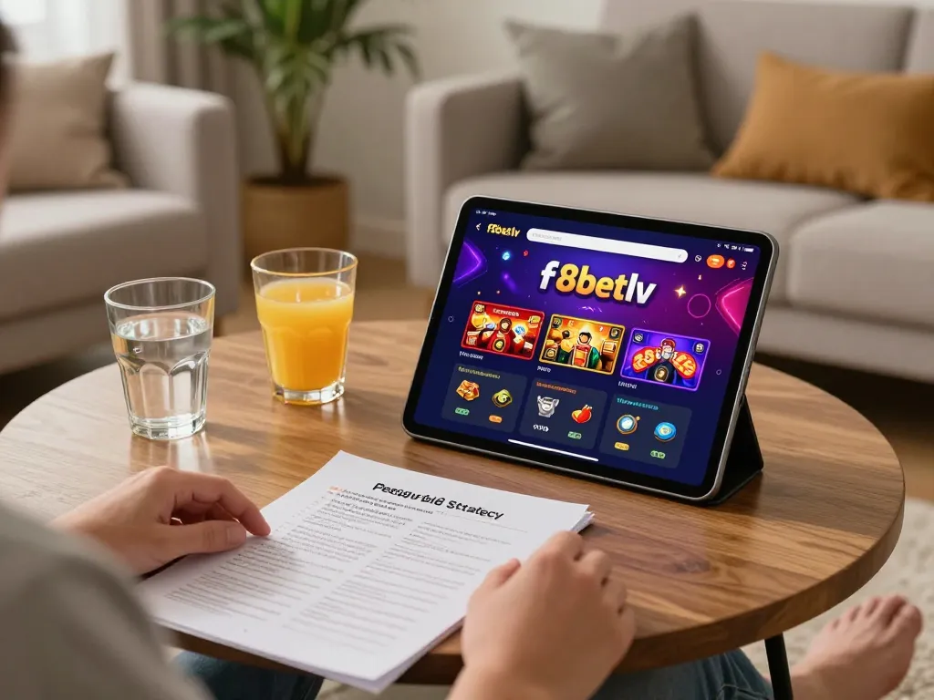 Engaging with f8betlv app for online casino gaming, showcasing exciting game options and strategic notes.