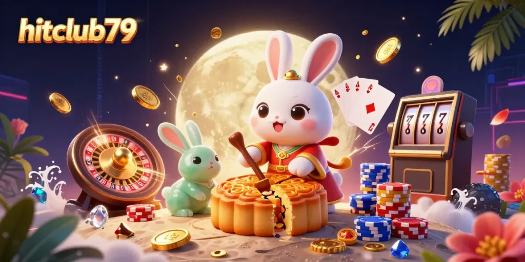 Experience thrilling gameplay with hitclub79's vibrant casino scene featuring a magical moon rabbit.