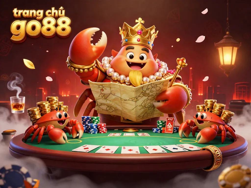 Experience the excitement of gaming at trang chủ go88 with a lavish 3D casino featuring a royal crab and flamboyant poker elements.
