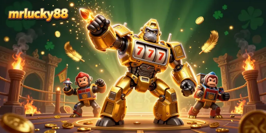 Experience exciting slots action with mrlucky88's golden gorilla mech and dynamic casino elements.